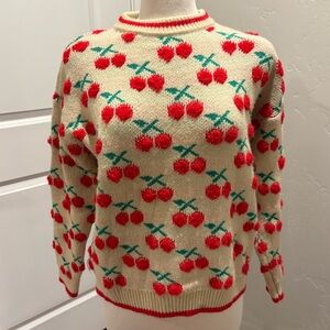 Adorable Cherry Sweater - Red & Cream Super Soft and Cozy Worn Twice